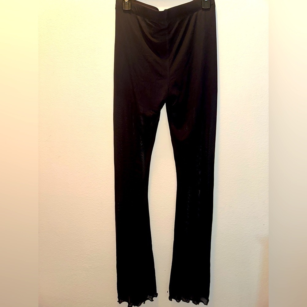 NWT forever 21 black sheer mesh lettuce hem pants XL
